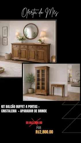 Kit balcão buffet+ cristaleira rústica + aparador de brinde