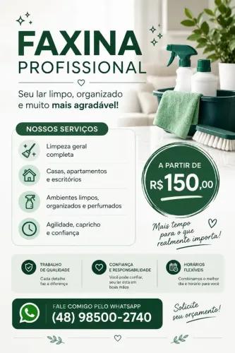 Faxineira - Faxina Completa a partir de R$ 150 | Orçamento
