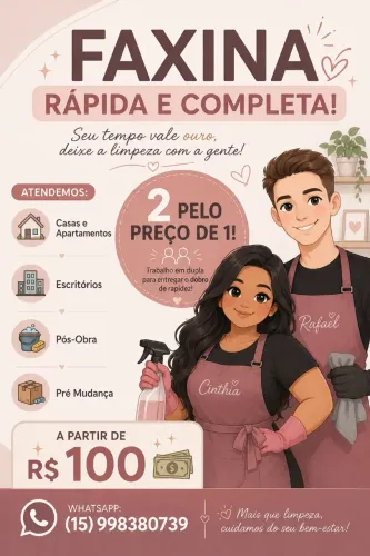 Faxina Residencial, Escritórios e Pós-Obra - 2 pelo Preço de 1! A partir de R$100