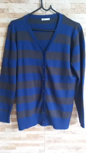 Cardigan longo listrado tam GG