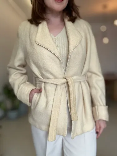 Casaco M 100% Lã Boucle Vintage Bege Areia