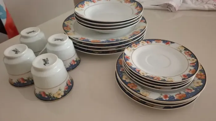 Aparelho Jantar Jogo 20 Pratos Porcelana chineza Trisa Flor