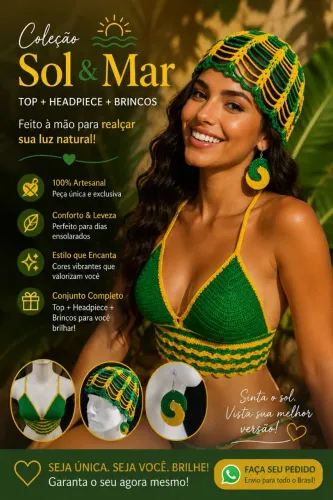 Vendo conjunto de crochet , top, headpiece e brincos pra copa. 