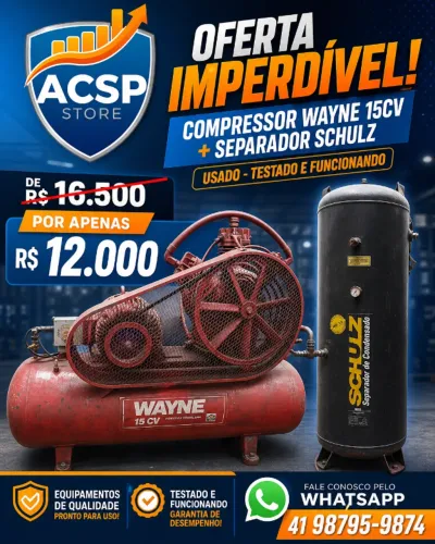 COMPRESSOR INDUSTRIAL WAYNE 15CV 425L + SEPARADOR DE CONDENSADO SCHULZ 480L