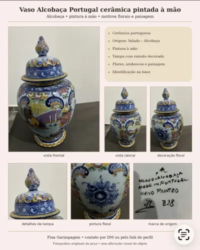 Vaso Alcobaça Portugal cerâmica pintada à mão