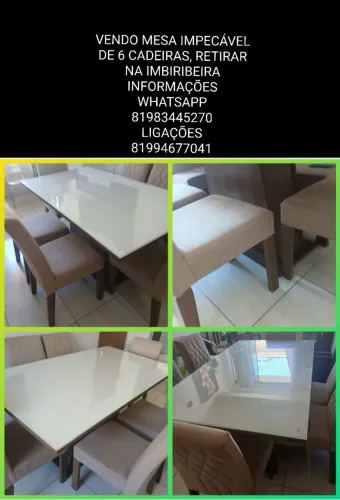 Vendo mesa com 6 cadeias, retirar no bairro da IMBIRIBEIRA.<br>Valor 1350,00