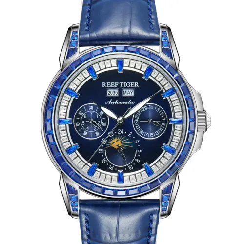 Relógio WSC Mecânico de Luxo Reff Tiger RGA-1688 Azul