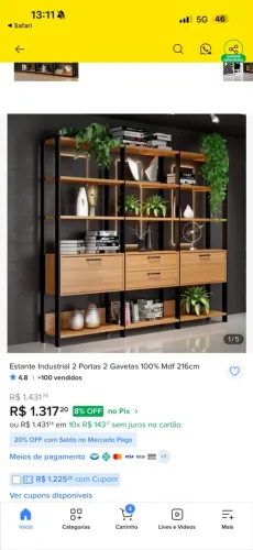 Estante Industrial 2 Portas 2 Gavetas 100% Mdf 216cm  Nova!  Oportunidade!