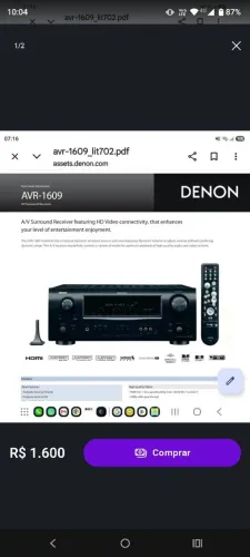 Vendo Receiver Denon Profissional AVR 1609