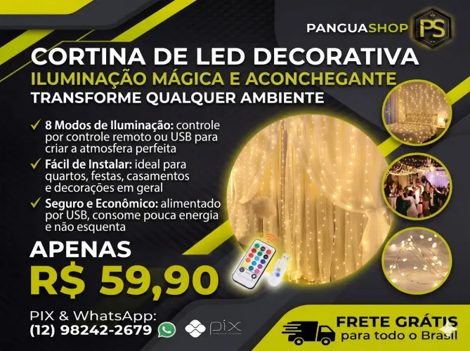 Cortina LED com 300 Luzes - 3x3 metros