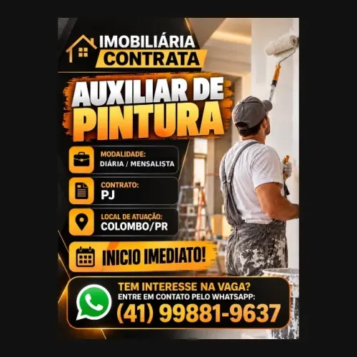 CONTRATA-SE AUXILIAR DE PINTURA - INÍCIO IMEDIATO