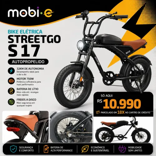 Bike Elétrica S17 StreetGo com 01 ano de seguro contra Roubo