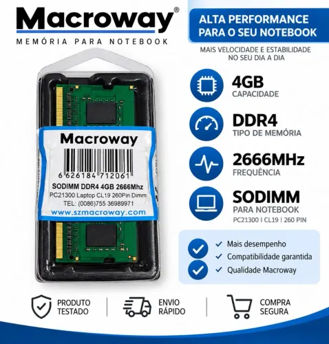Memória RAM 4GB DDR4 2666Mhz Macroway 