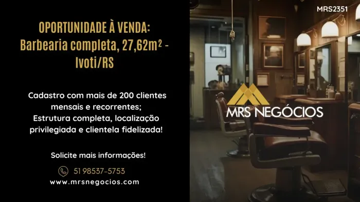 OPORTUNIDADE À VENDA: Barbearia completa, 27,62m² - Ivoti/RS
