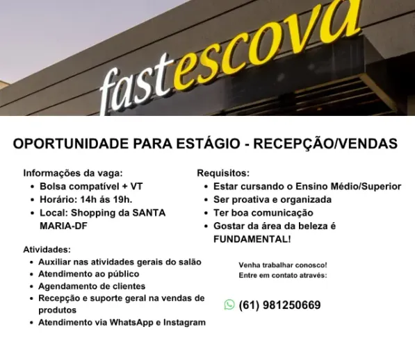 ESTAGIO - RECEPCIONISTA/VENDAS