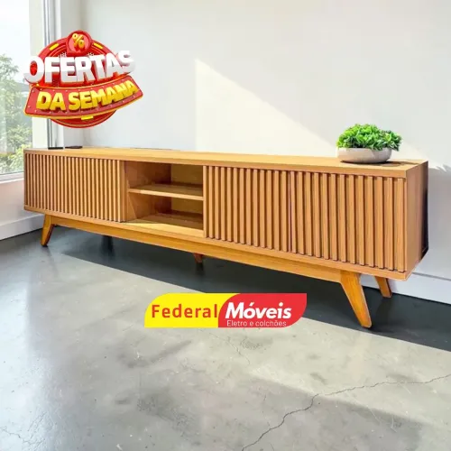 Bancada de TV até 75" 2,20m 4P Ripadas - Entregamos