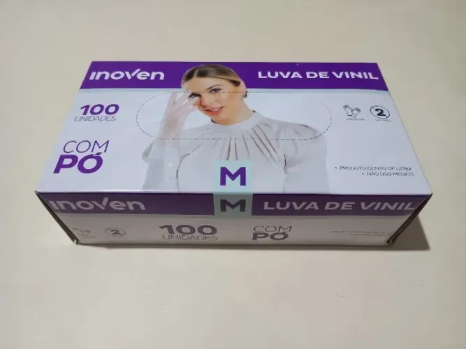 luvas de vinil inoven com pó tamanho M com 100 unidades