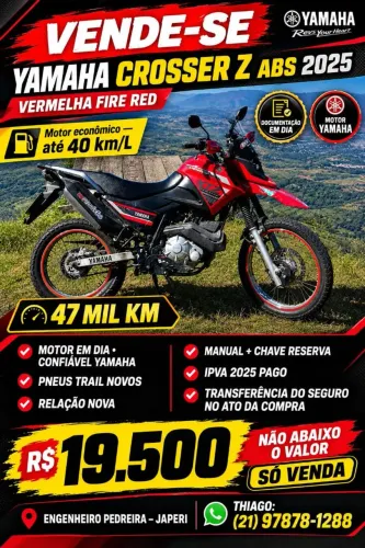 VENDO OU Faço Negócio com Volta em ? CROSSER Z 150 2025 Fire Red Vermelha BEM CONSERVADA