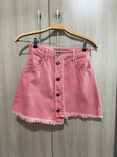 Saia jeans rosa 
