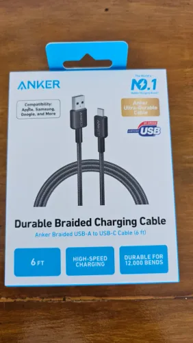Cabo Anker Preto USB-C para USB-A 1,8m trançado novo na caixa