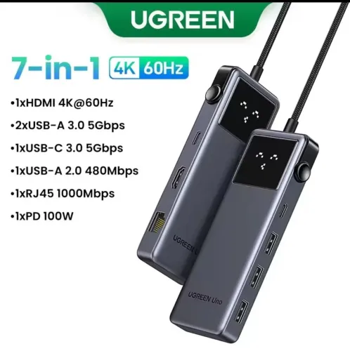 Hub USB-C UGREEN 7 em 1 HDMI 4K RJ45 PD 100W USB 3.0