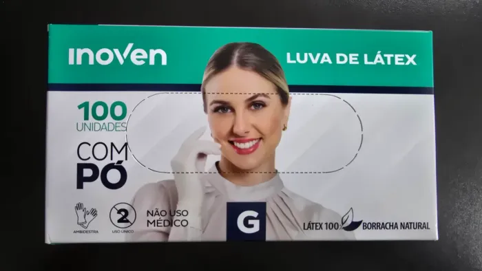 Luva Latex com pó tamanho G caixa com 100 unidades Inoven