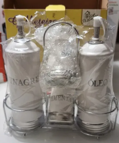 Galheteiro Art House em Porcelana 5 Peças com Suporte - Novo