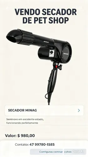 Vendo Secador de Pet Shop Minag