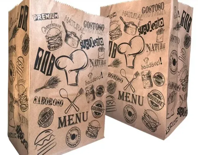SACOS KRAFT PARA DELIVERY  24 X 14,5 X 31/42 - ESTAMPA MENU