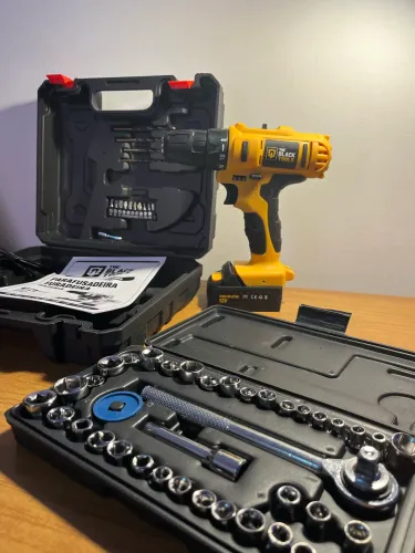 Kit Parafusadeira Furadeira 12V The Black Tools + jogo de soquetes 40 Peças - Novo