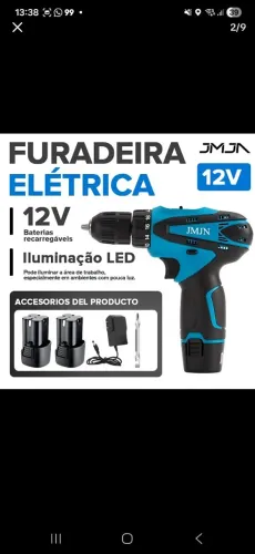 JMJN Parafusadeira Furadeira Recarregável 12V com 1 OU 2 Baterias + Carregador