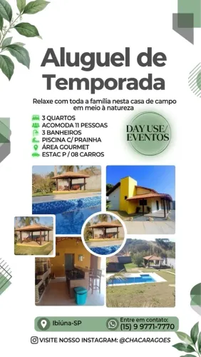 Chácara para locação de temporada em Ibiúna/SP m.