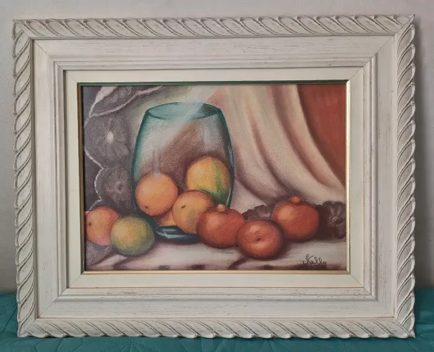 Quadro em Giz Pastel Seco - Natureza Morta com Moldura Clássica