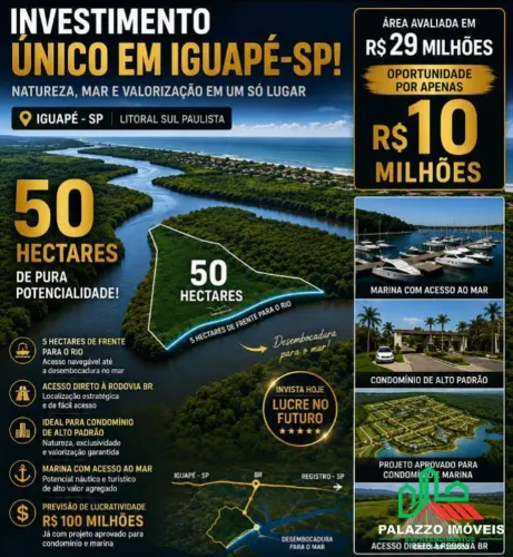 ÁREA PARA PROJETOS DIVERSOS 1.210.000,00/121 ha - ACESSO PELA SP 222 IGUAPE