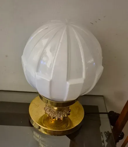  ART DECO Luminária de mesa base madeira com metal opalina 
