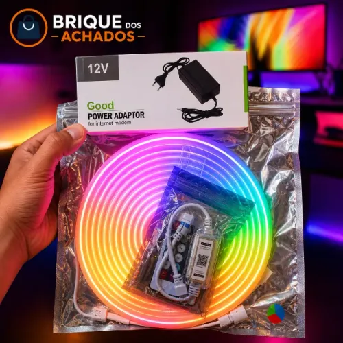 FITA LED NEON RGB DIGITAL 5M - EFEITO PREMIUM + CONTROLE + FONTE 12V