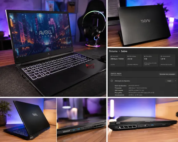 Notebook Gamer Avell Storm 450R RTX 4050 Ryzen 7 24GB SSD 1,5TB + Caixa e NF
