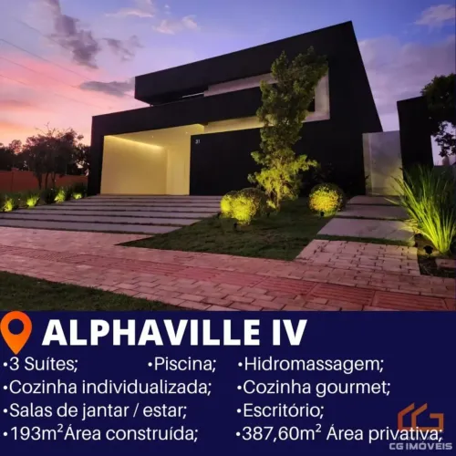 Casa alto padrão no Alphaville IV com 3 suítes, piscina, hidro, espaço gourmet em Campo Gr