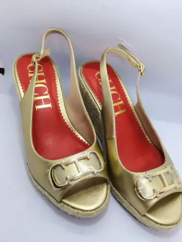 Sandália Anabela Premium Dourada - Tamanho 38 (Nova)