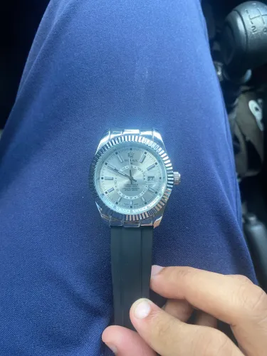 Rolex prata pulseira preta