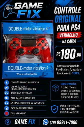 Controle de PS4 original vermelho