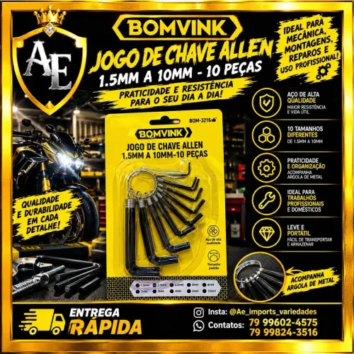 Kit chave Allen 10 leças