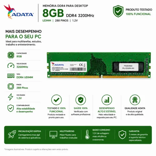 Memória RAM ADATA 8GB DDR4 3200MHz Desktop