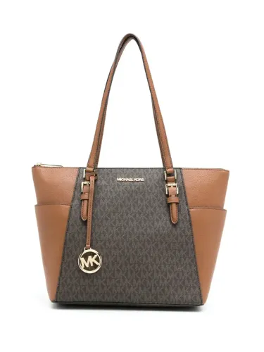 Bolsa Michael Kors Charlotte Large Logo and Leather Tote - Marrom | Original