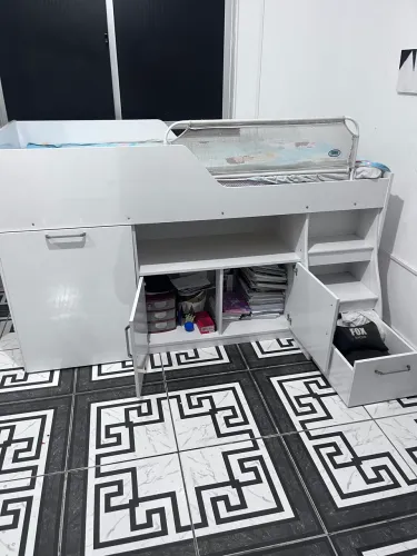 Cama Infantil Multifuncional Alta com Armário Inferior Bianca