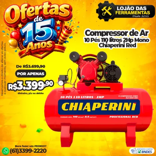 Compressor de Ar 10 Pés 110 Litros 140Lbf Mono Red Chiaperini