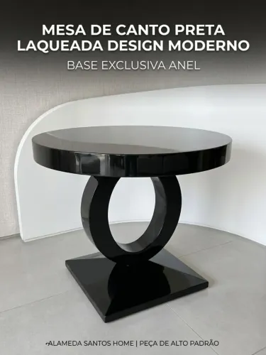 Mesa de Centro/Lateral Laca Preta Alto Brilho Design Moderno
