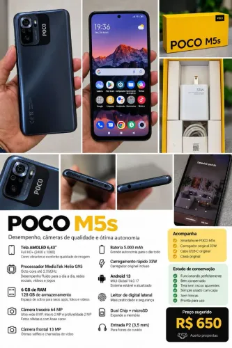 POCO M5s 128GB 6GB RAM - AMOLED - 64MP - Completo