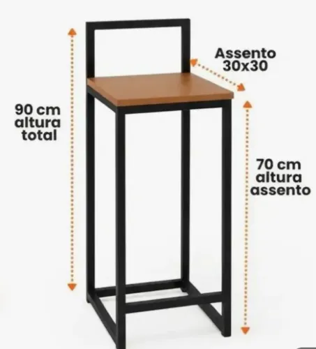 Banqueta Metálica com Assento em Madeira.
