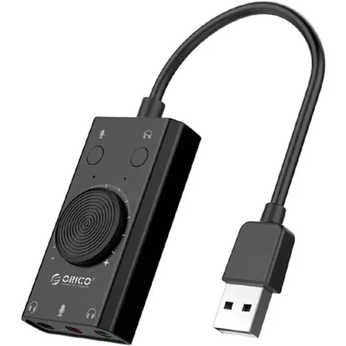 Orico - Placa de Som Externa USB SC2 - Adaptador de Áudio 3.5mm com Microfone e Fone